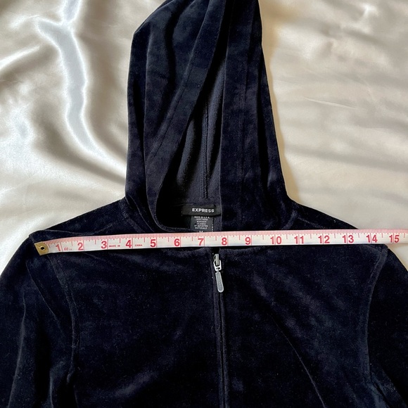 Express Black Velour Hoodie Size M - Picture 3 of 5